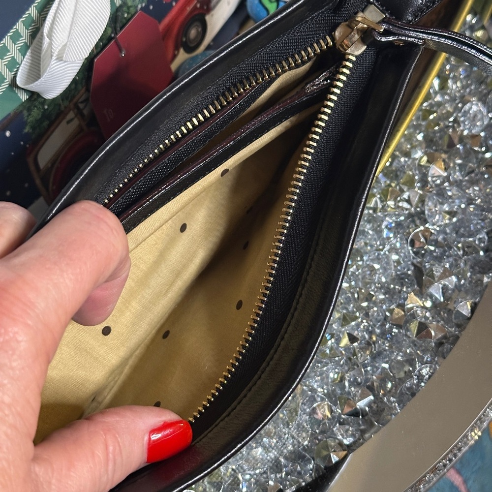 Kate Spade Tweed and Leather Wristlet Pouch Silver Black EUC - Picture 5 of 6